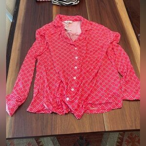 Soma Pink With White Dots Long Sleeve Buttoned Front PJ Top. Size XLp5